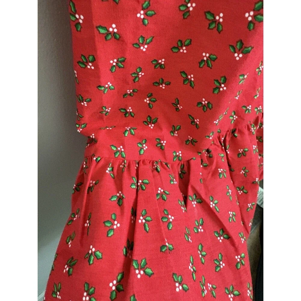 Christmas Apron 80s/90’s Quilted Red Bib Holly Retro Ruffle Holiday Baking VTG